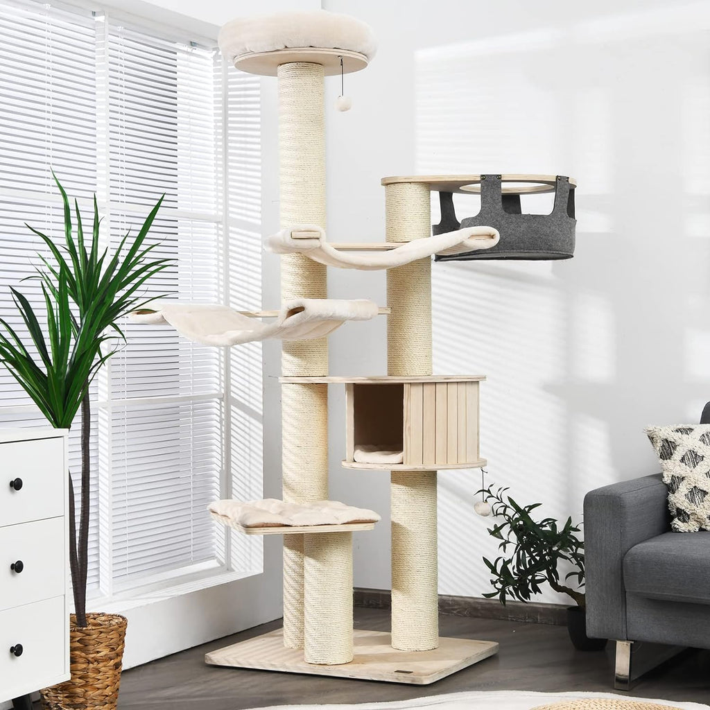 Árbol para Gatos Grande, Torre de Múltiples Niveles con Poste de Sisal, Hamaca, Cesta Colgante y Alfombrillas Desmontables y Lavables, Perfecto para Gatos Grandes