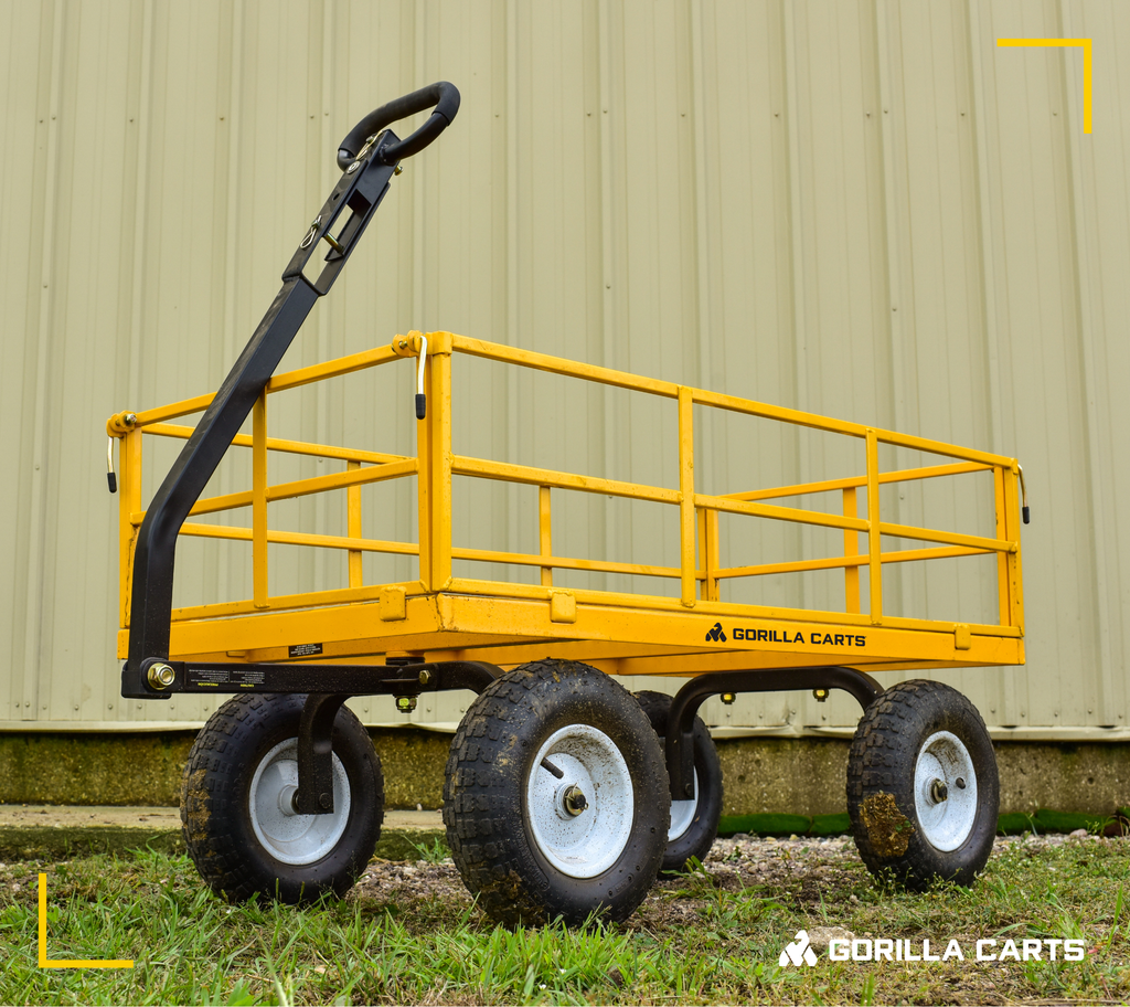 Carretilla utilitaria de acero Gorilla Carts con capacidad de 1200 libras y paneles laterales desmontables