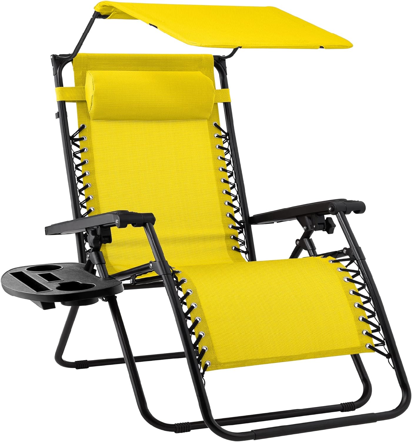 Best Choice Products – Silla Reclinable de Patio con Gravedad Cero, Ajustable y Plegable para Exteriores con Dosel, Almohada Cervical y Bandeja Lateral, Textileno – Azul Pavo Real