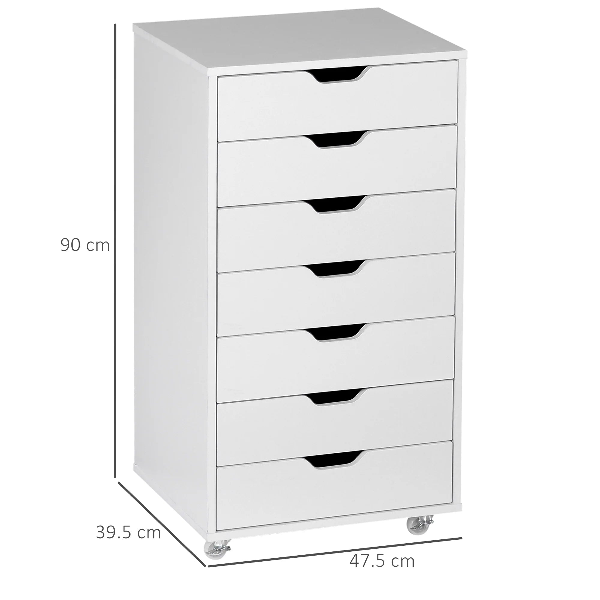 Cajonera Vertical de 7 Cajones, Mueble de Oficina Móvil con Ruedas, Blanco