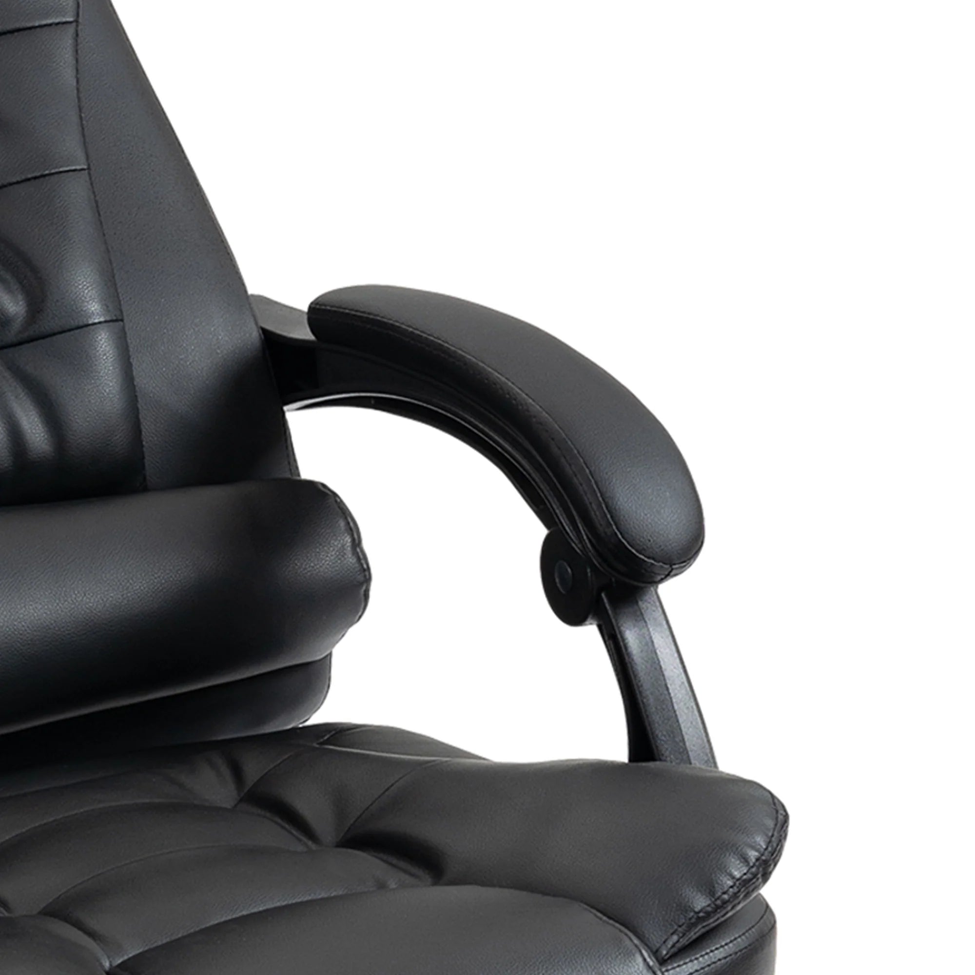 Silla de Oficina Ejecutiva, Sillón de Cuero PU con Respaldo Reclinable y Reposapiés, Negro