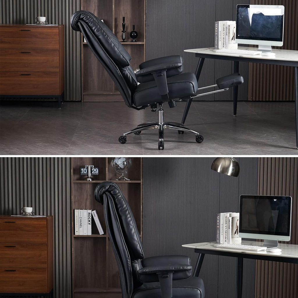 Silla de Oficina Alta y Ancha para 400 lbs, Silla Ejecutiva de Cuero con Respaldo Alto y Reposapiés, Silla Ergonómica con Soporte Lumbar para Aliviar el Dolor de Espalda Baja (Beige)