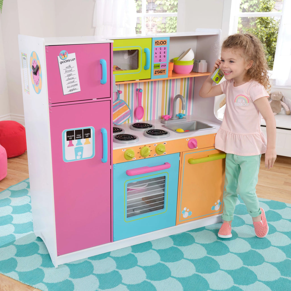 Cocina de Juguete KidKraft Deluxe Big and Bright de Madera para Niños, Colores Neón