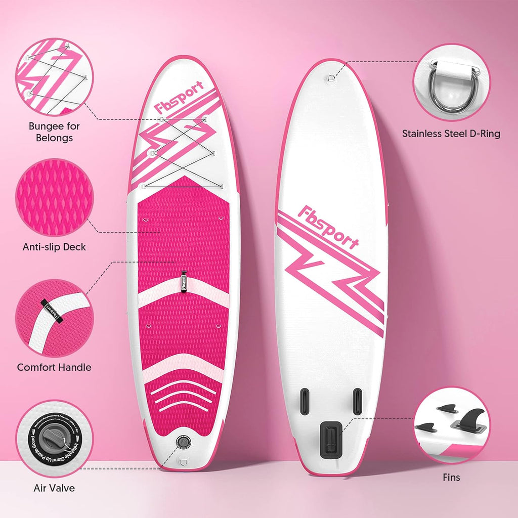 Tabla de Paddle Premium FBSPORT de 11 pulgadas, tabla de yoga con accesorios SUP y bolsa de transporte, postura ancha, control de surf, cubierta antideslizante, correa, remo y bomba para jóvenes y adultos