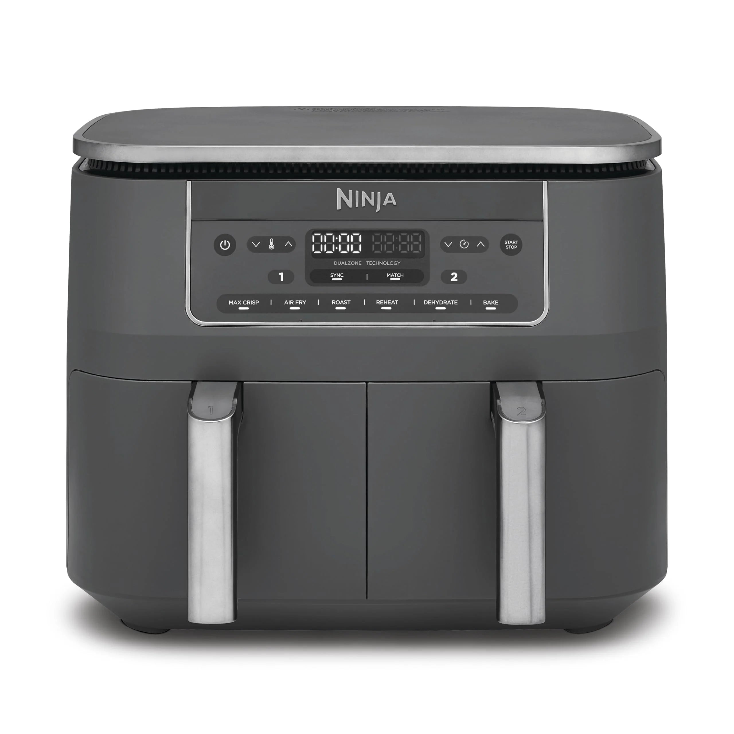 2025 Freidora de aire digital Ninja Dual Zone, 2 cajones, 6 en 1, sin aceite, capacidad 7,6 L, cocción con aire caliente, función Max Crisp, asar, hornear, recalentar, cestas aptas para lavavajillas, gris metálico DZ300EU