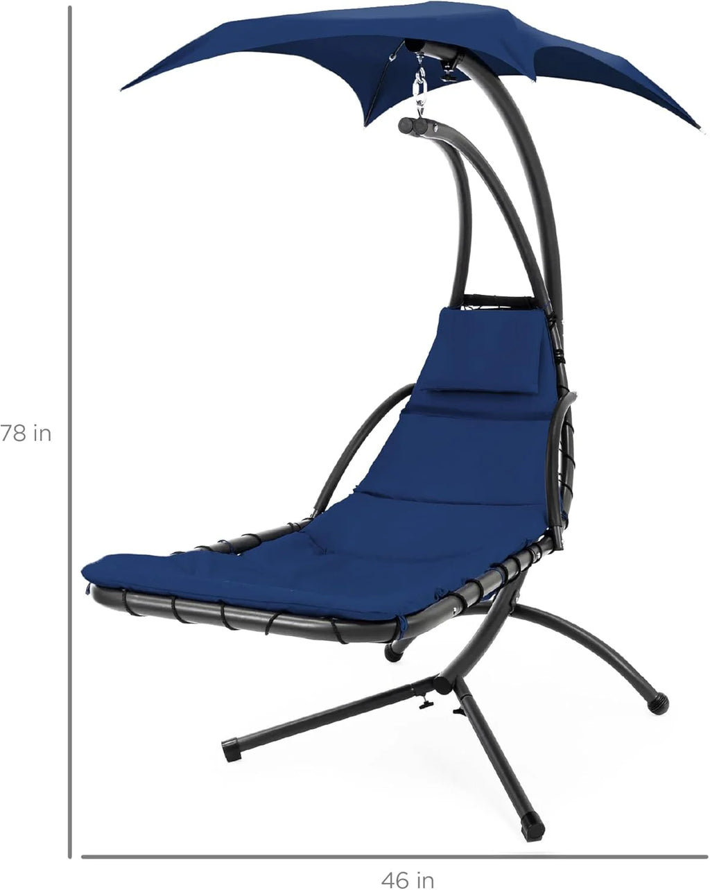 Chaise Longue Suspendue de Exterior Best Choice Products – Silla Balancín Curvada de Acero con Cojín Integrado y Toldo Desmontable – Gris Carbón