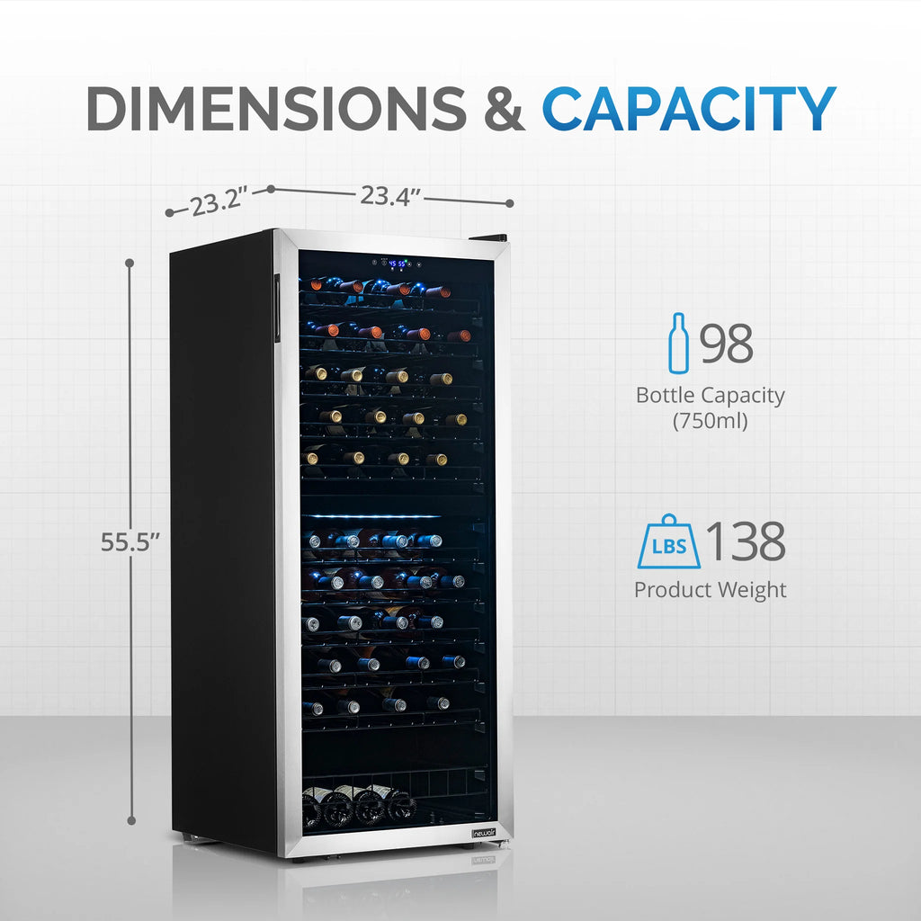 2025 Refrigerador de Vinos Independiente Newair® de Acero Inoxidable – 98 Botellas – 23" con Doble Zona