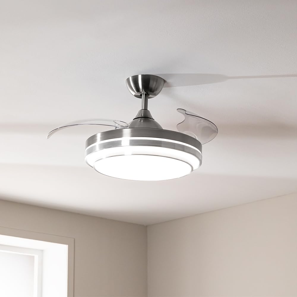 Ventilador de Techo Cecotec con Aspas Retráctiles y Lámpara Invisible EnergySilence Aero 4280 de Acero, 40 W, Diámetro 42 Pulgadas (106 cm), Temporizador, 3 Tonos de Luz, Función Verano-Invierno