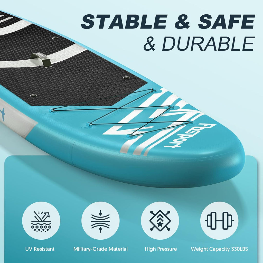 Tabla de Paddle Premium FBSPORT de 11 pulgadas, tabla de yoga con accesorios SUP y bolsa de transporte, postura ancha, control de surf, cubierta antideslizante, correa, remo y bomba para jóvenes y adultos