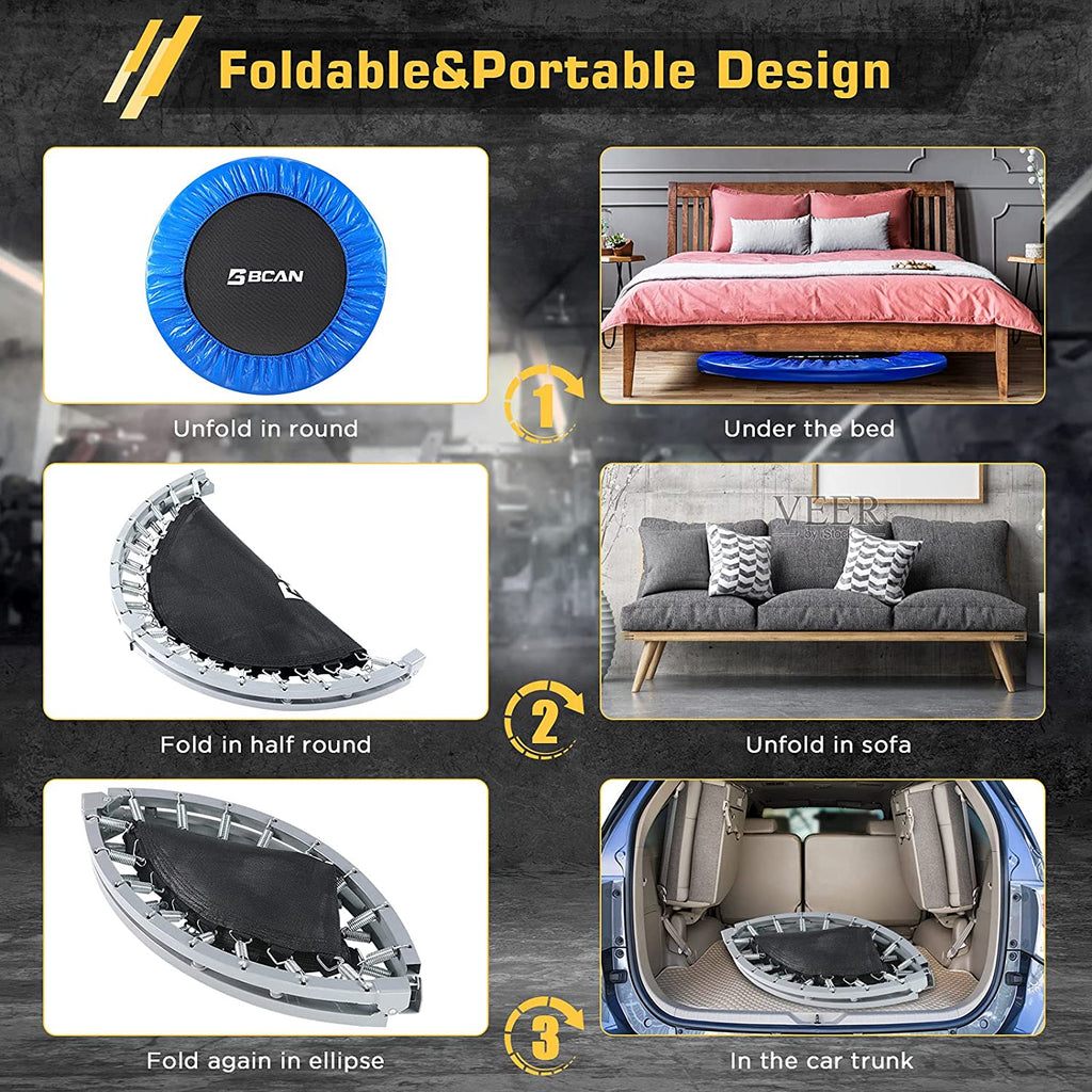 BCAN Trampolín Plegable de 38" para Ejercicio, Carga Máxima 300 lbs