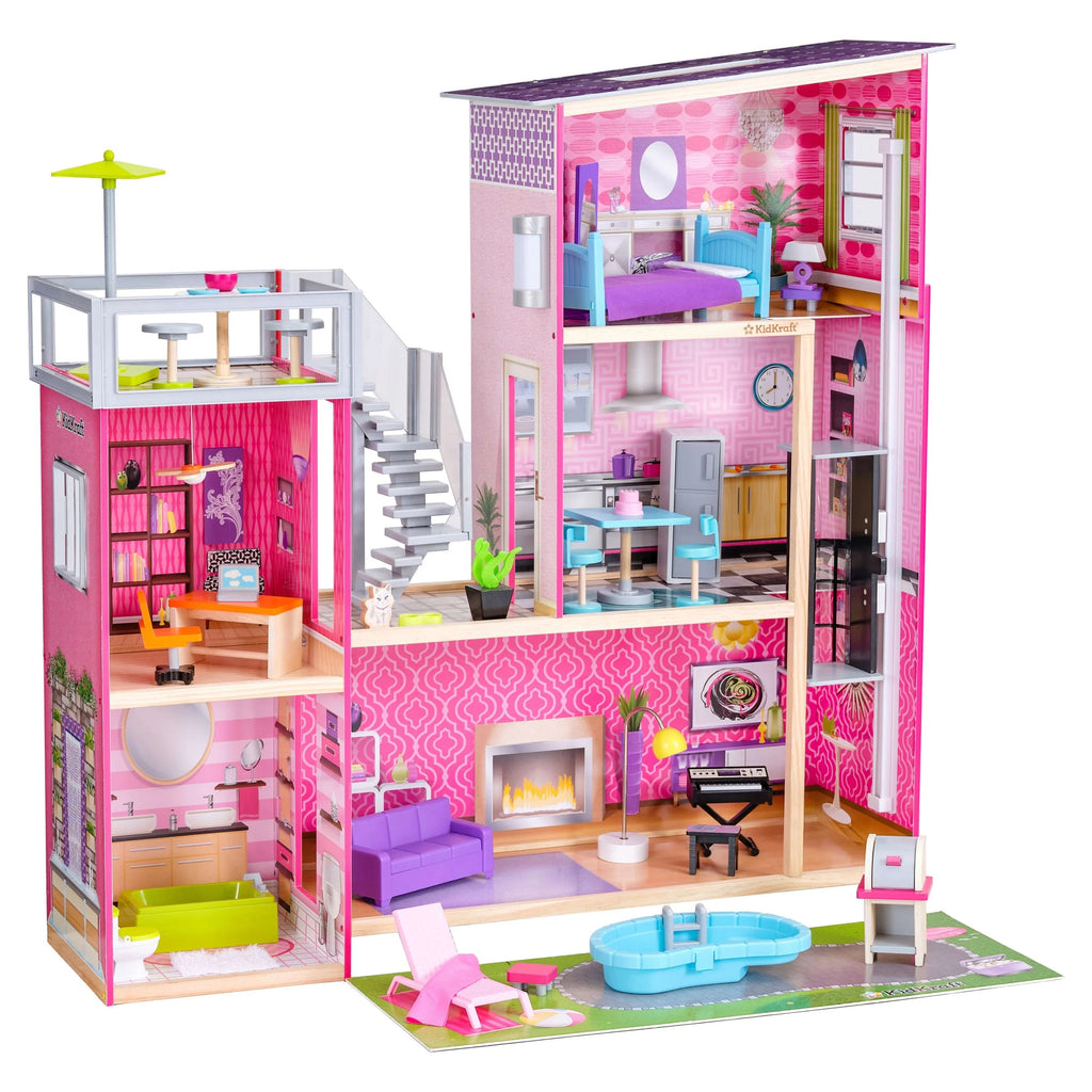 2025 Casa de Muñecas de Madera KidKraft Uptown con 36 Accesorios, A partir de 4 años
