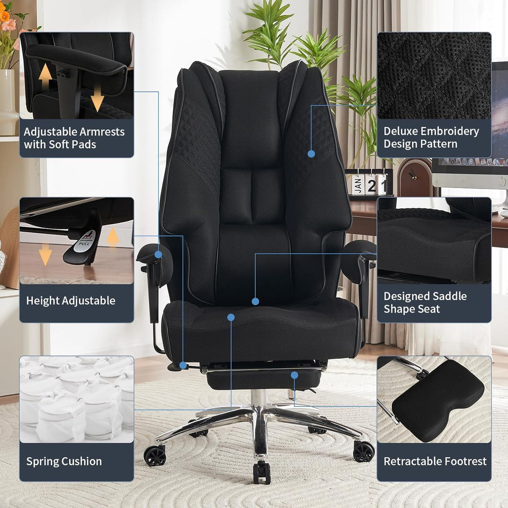 Silla de Oficina Alta y Ancha para 400 lbs, Silla Ejecutiva de Cuero con Respaldo Alto y Reposapiés, Silla Ergonómica con Soporte Lumbar para Aliviar el Dolor de Espalda Baja (Beige)