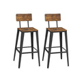Juego de 2 Taburetes de Bar con Respaldo Industrial Marrón Rústico y Negro