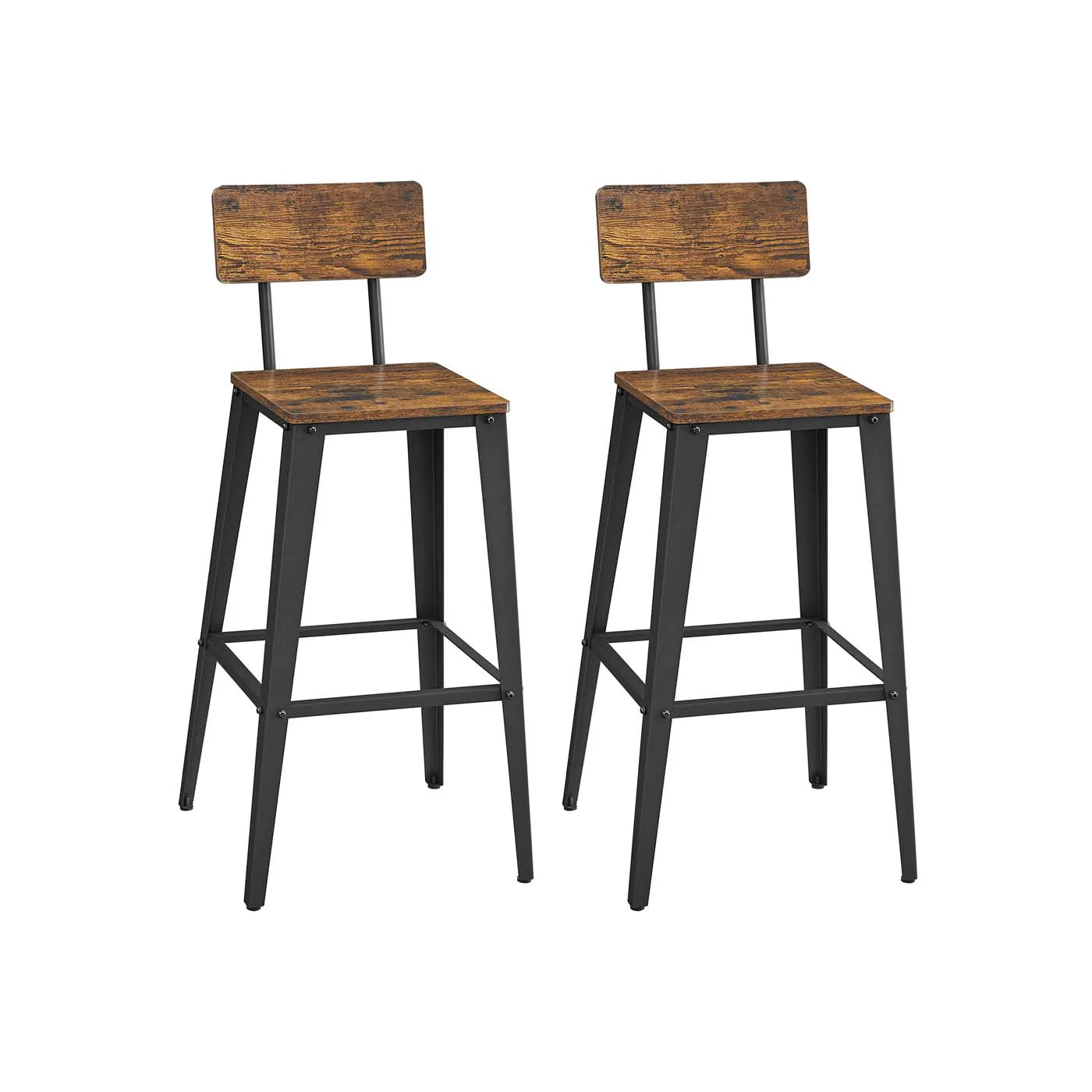 Juego de 2 Taburetes de Bar con Respaldo Industrial Marrón Rústico y Negro