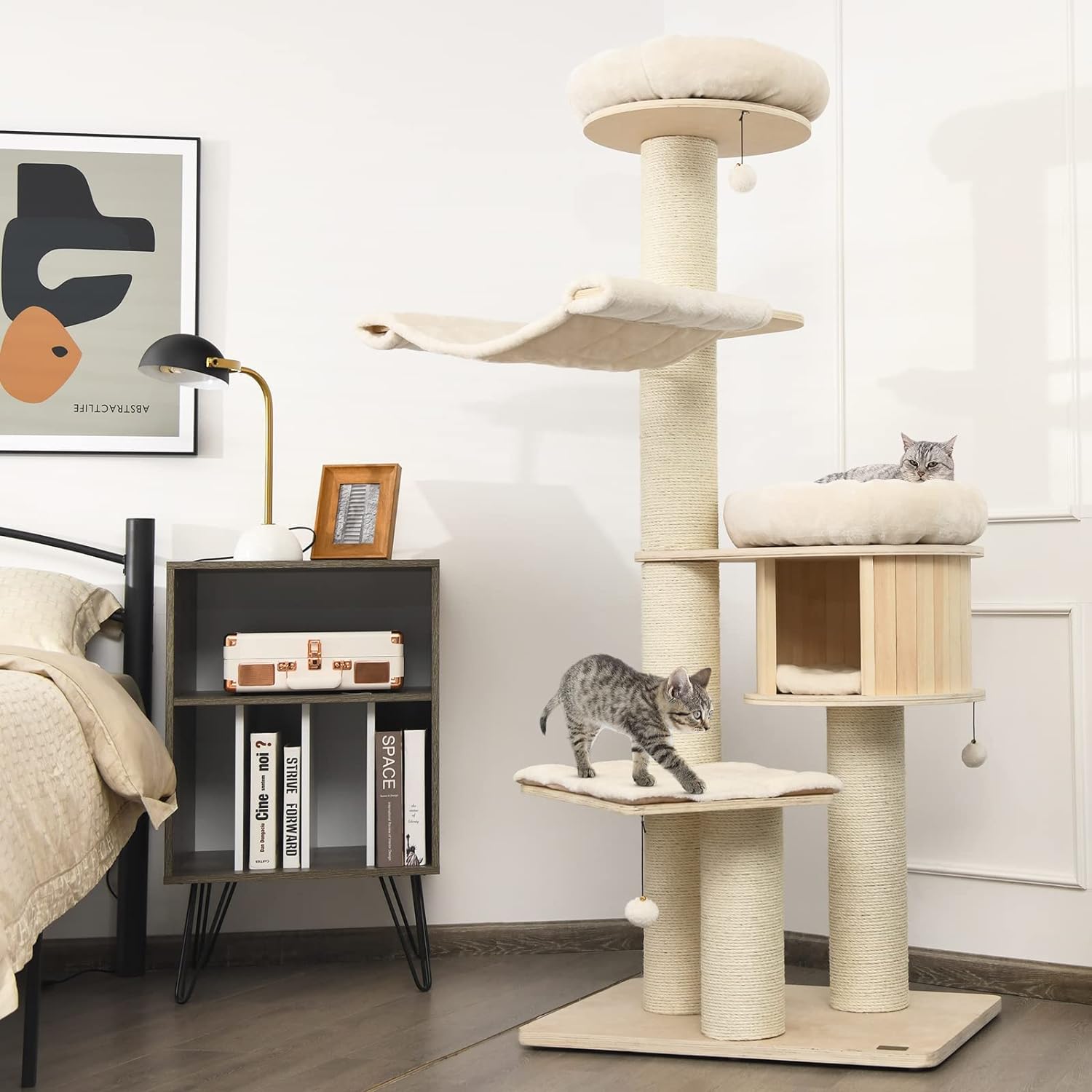 Árbol para Gatos Grande, Torre de Múltiples Niveles con Poste de Sisal, Hamaca, Cesta Colgante y Alfombrillas Desmontables y Lavables, Perfecto para Gatos Grandes