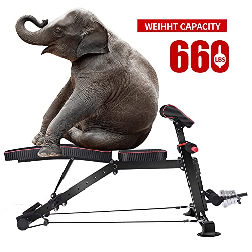 2025 Banco de musculación ajustable – Banco práctico para entrenamiento completo, plegable en plano
