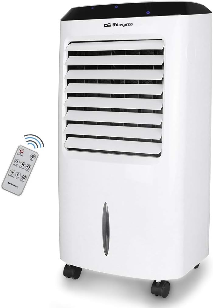 Orbegozo Air 52 – Aire Acondicionado Evaporativo 3 en 1, Depósito de 10 L, 65 W, 3 Velocidades, Temporizador Máximo de 8 Horas, Control Remoto, Acumuladores Fríos, Blanco