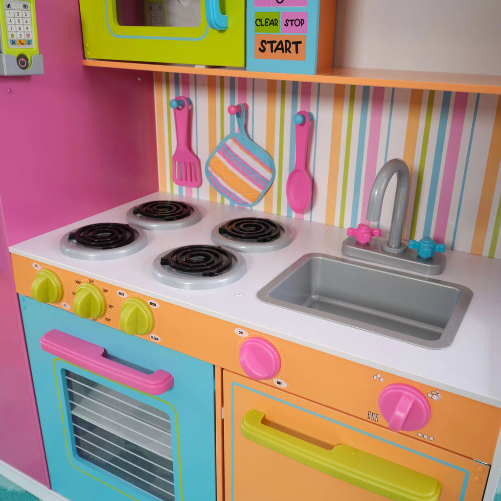 Cocina de Juguete KidKraft Deluxe Big and Bright de Madera para Niños, Colores Neón
