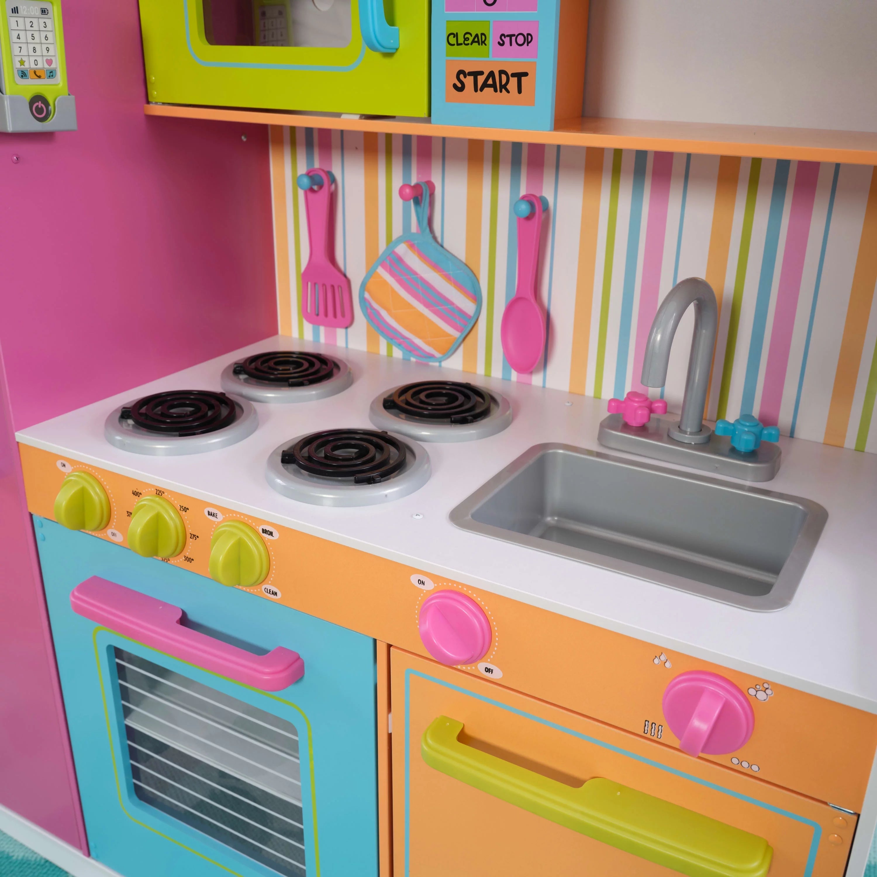 Cocina de Juguete KidKraft Deluxe Big and Bright de Madera para Niños, Colores Neón