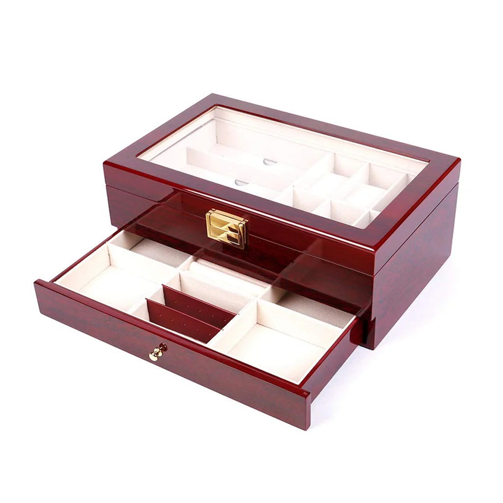 Caja de madera para relojes con cajón – Organizador para gafas de sol y joyas