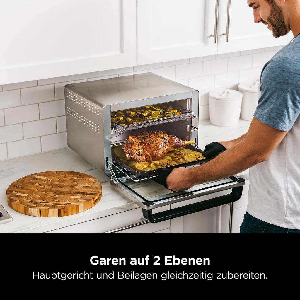 2025 Horno multifunción Ninja Foodi 10 en 1, mini horno portátil para encimera, horno versátil con 10 funciones de cocción; Air Fry, asar, grill, hornear y más, plata/negro DT200EU