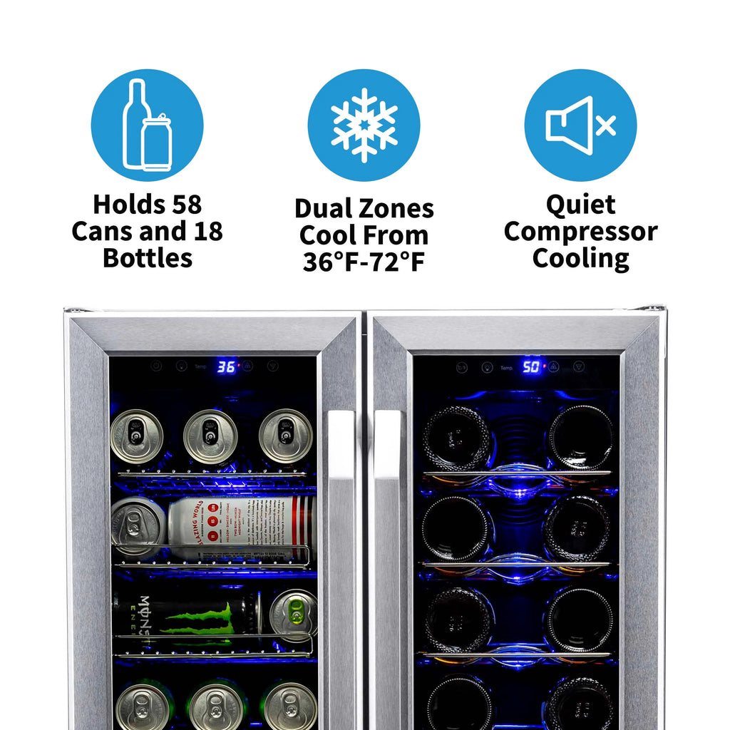 2025 Newair® Refrigerador Empotrable de Doble Zona para 58 Latas y 18 Botellas - 24"