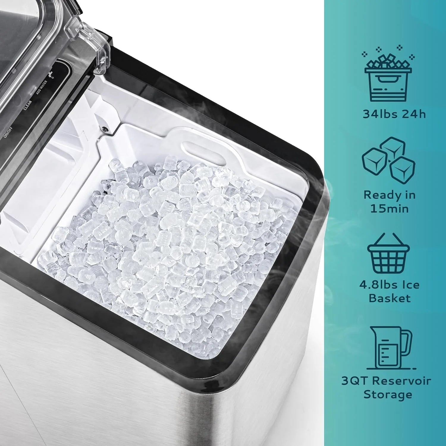 2025 Máquina de hielo con compresor de alta eficiencia EUHOMY 18'' – Hielo tipo Nugget masticable, compacta y potente