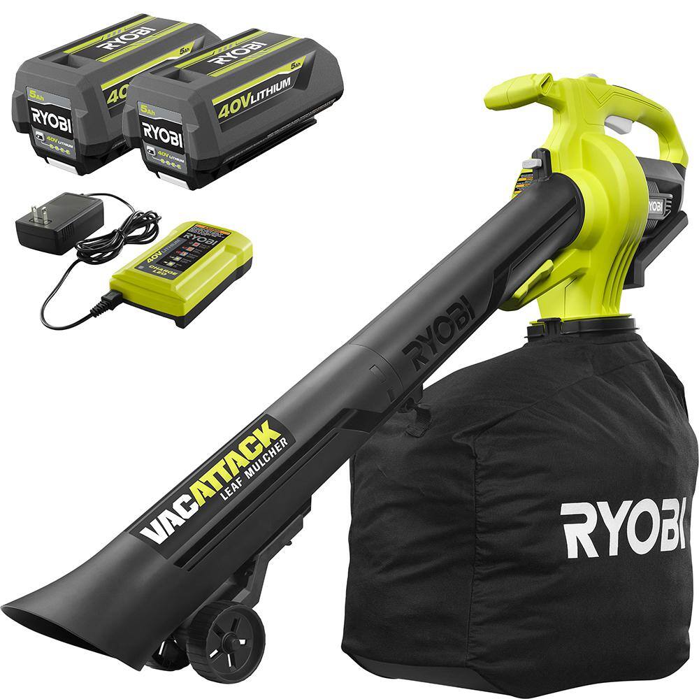 2025 RYOBI Aspirateur-Souffleur sans fil 40V Vac Attack aveRYOBI Aspiradora-Sopladora Inalámbrica 40V Vac Attack con Función Trituradora, (2) Baterías 5.0 Ah y Cargador - Modelo c Fonction Broyeur, (2) Batteries 5.0 Ah et Chargeur - Modèle RY40451-2B