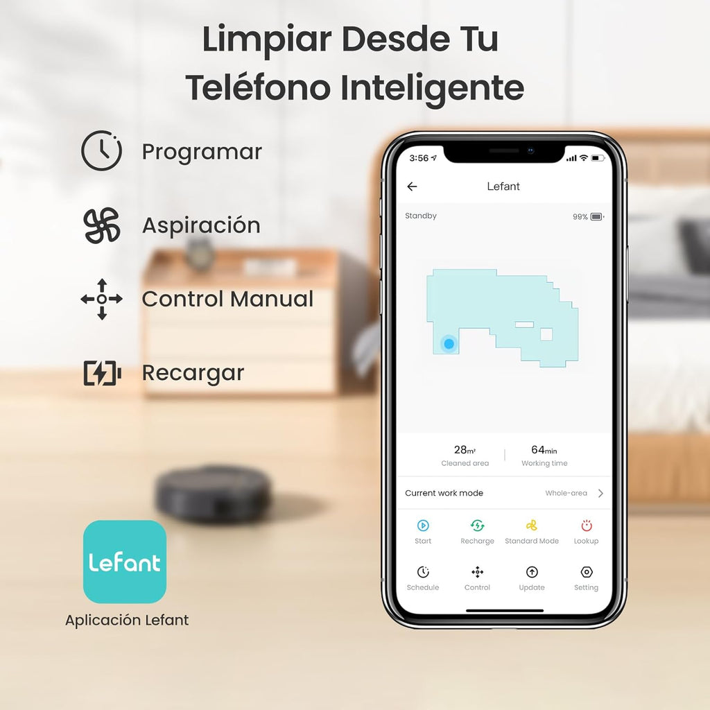 Robot Aspirador LEFANT M210 Pro 2200Pa, 120 Minutos de Autonomía, WiFi/App/Alexa, Sensor Mejorado Anti-Colisión y Anti-Caída, Navegación Inteligente, Delgado y Silencioso, 6 Modos de Limpieza