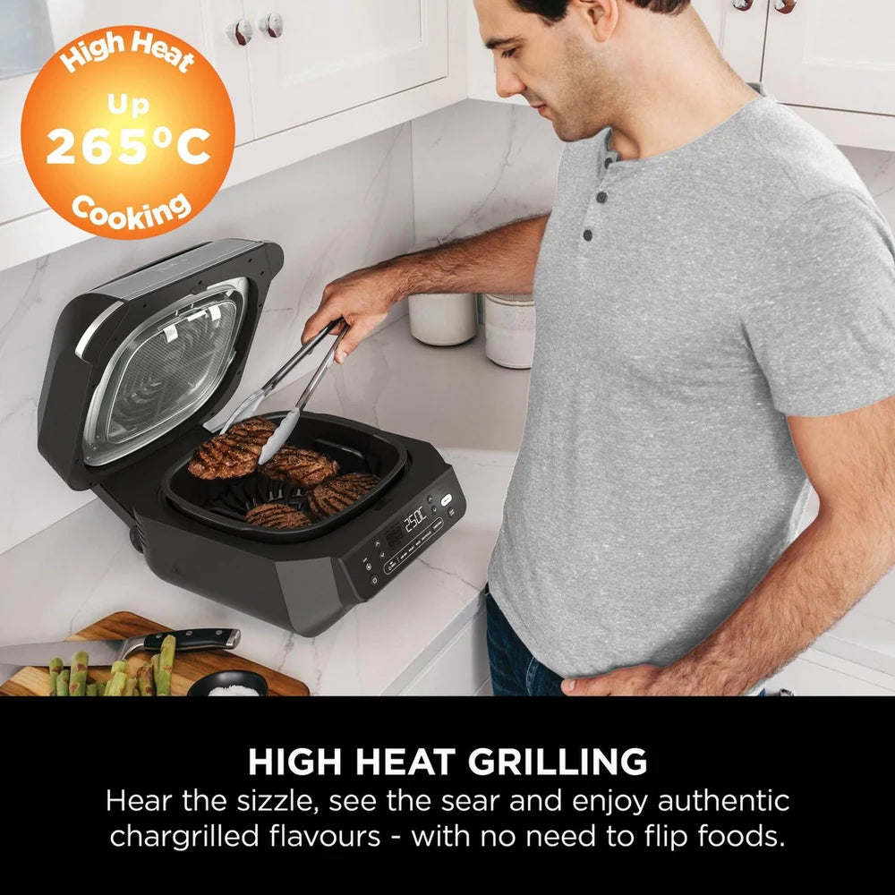 2025 Ninja 5 en 1 Parrilla y Freidora de Aire EG351UK – Multi-cocina 5,7L con Sonda Digital de Cocción – Negro/Plata