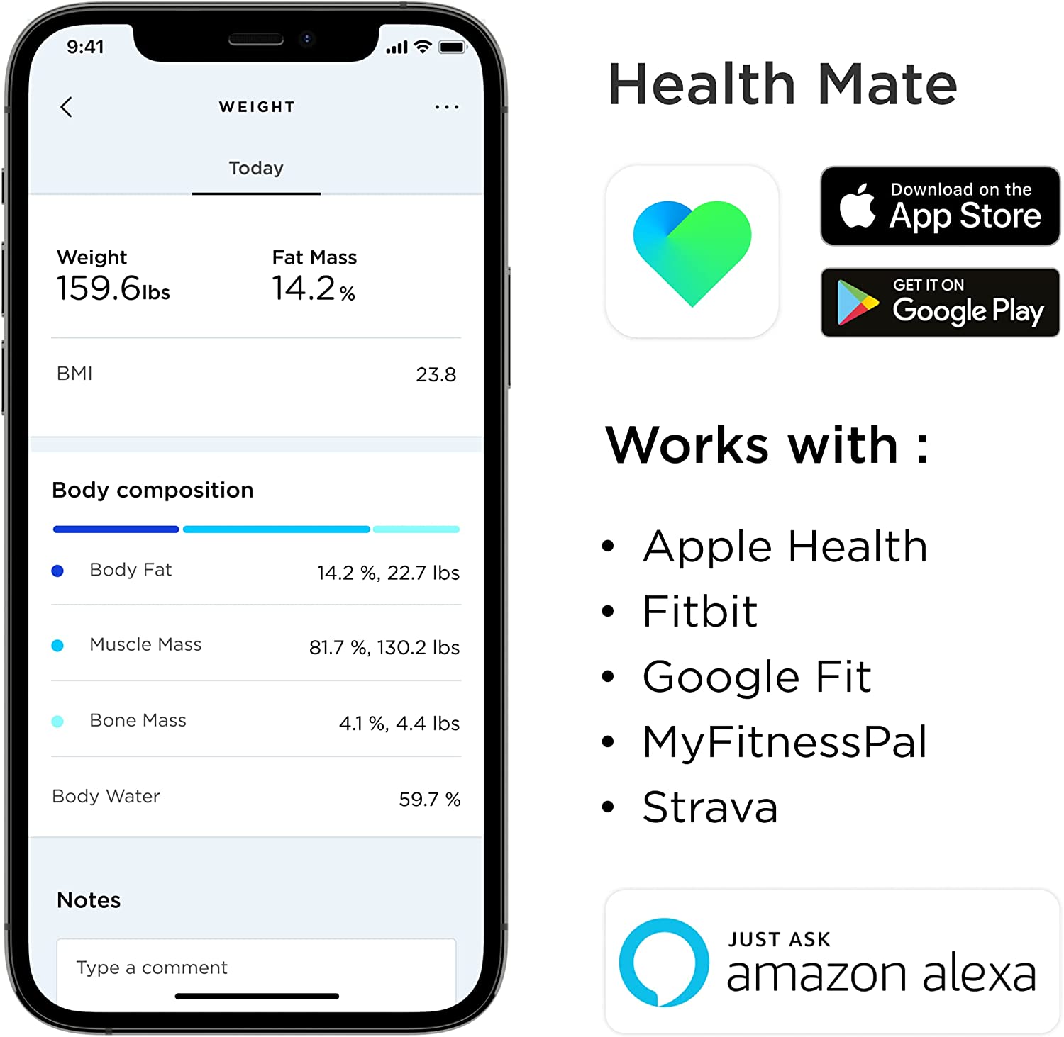 2025 Withings Body+ - Báscula Digital Wi-Fi Inteligente con Sincronización Automática a la App del Smartphone