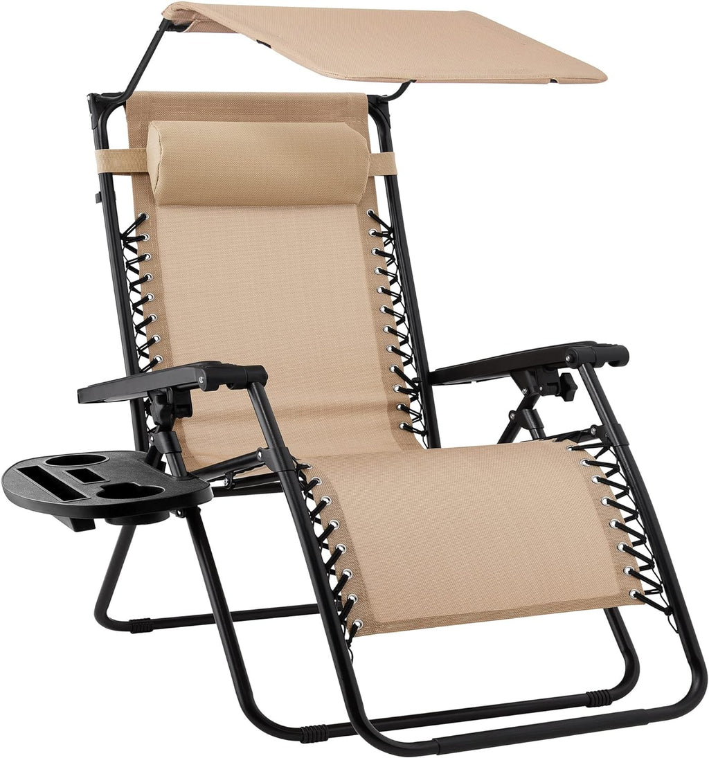 Best Choice Products – Silla Reclinable de Patio con Gravedad Cero, Ajustable y Plegable para Exteriores con Dosel, Almohada Cervical y Bandeja Lateral, Textileno – Azul Pavo Real