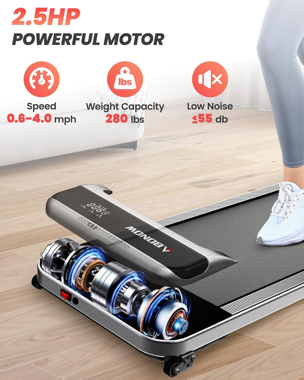 2025 Cinta de correr plegable con inclinación, cinta bajo escritorio para teletrabajo, 2.5 CV, portátil, capacidad 280 lbs (127 kg), control remoto, pantalla LED