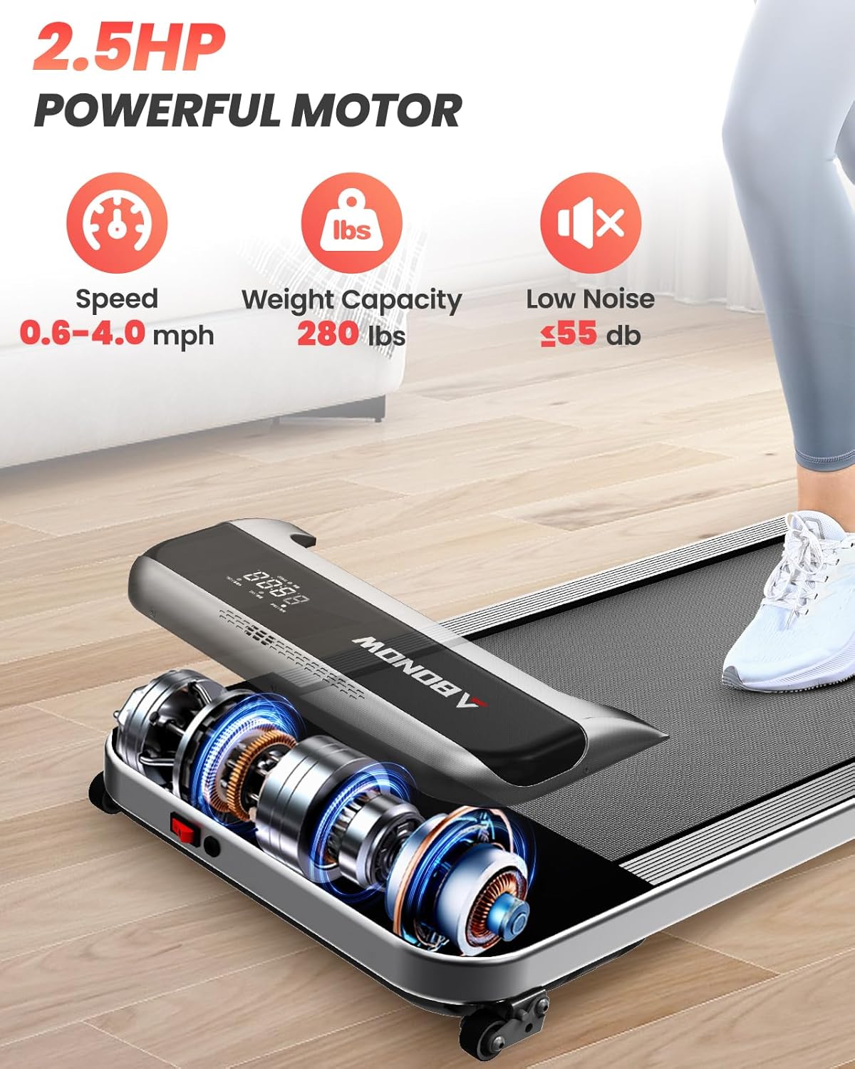 2025 Cinta de correr plegable con inclinación, cinta bajo escritorio para teletrabajo, 2.5 CV, portátil, capacidad 280 lbs (127 kg), control remoto, pantalla LED