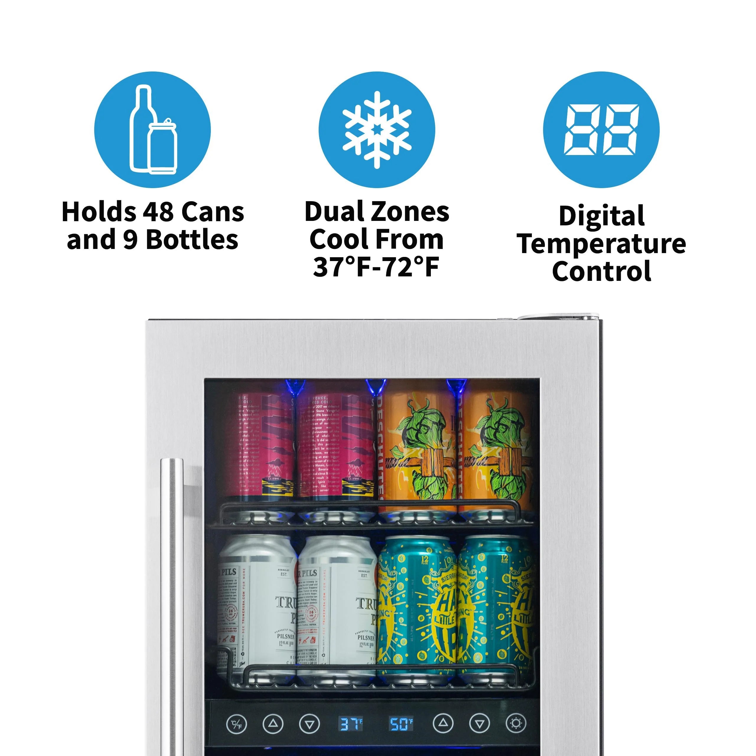 2025 Newair® Refrigerador Empotrable de Doble Zona para Bebidas – 48 Latas y 9 Botellas – 15 Pulgadas