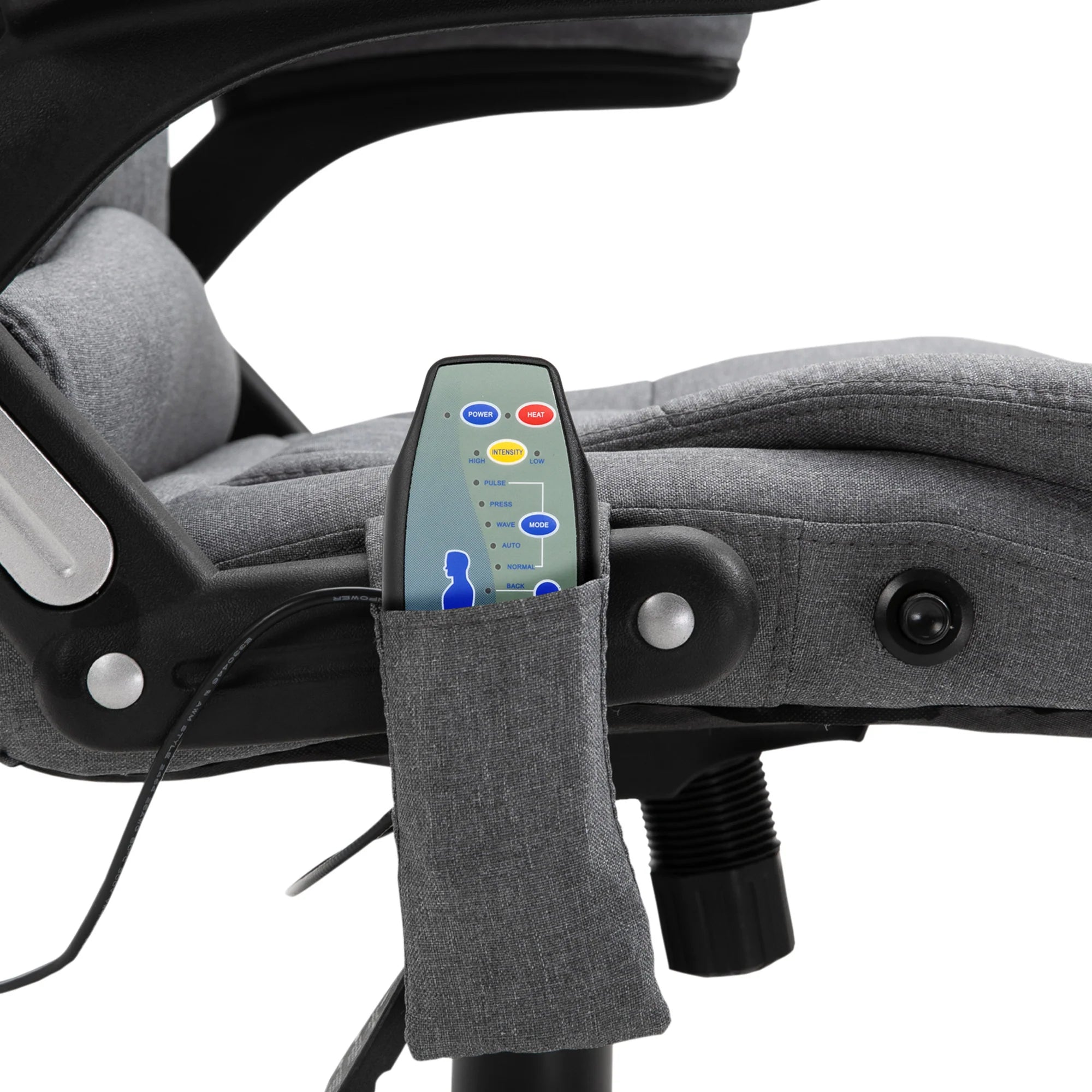 Silla de Oficina Ergonómica con Masaje de 6 Puntos y Calefacción en la Espalda, Tela Tipo Lino, Gris
