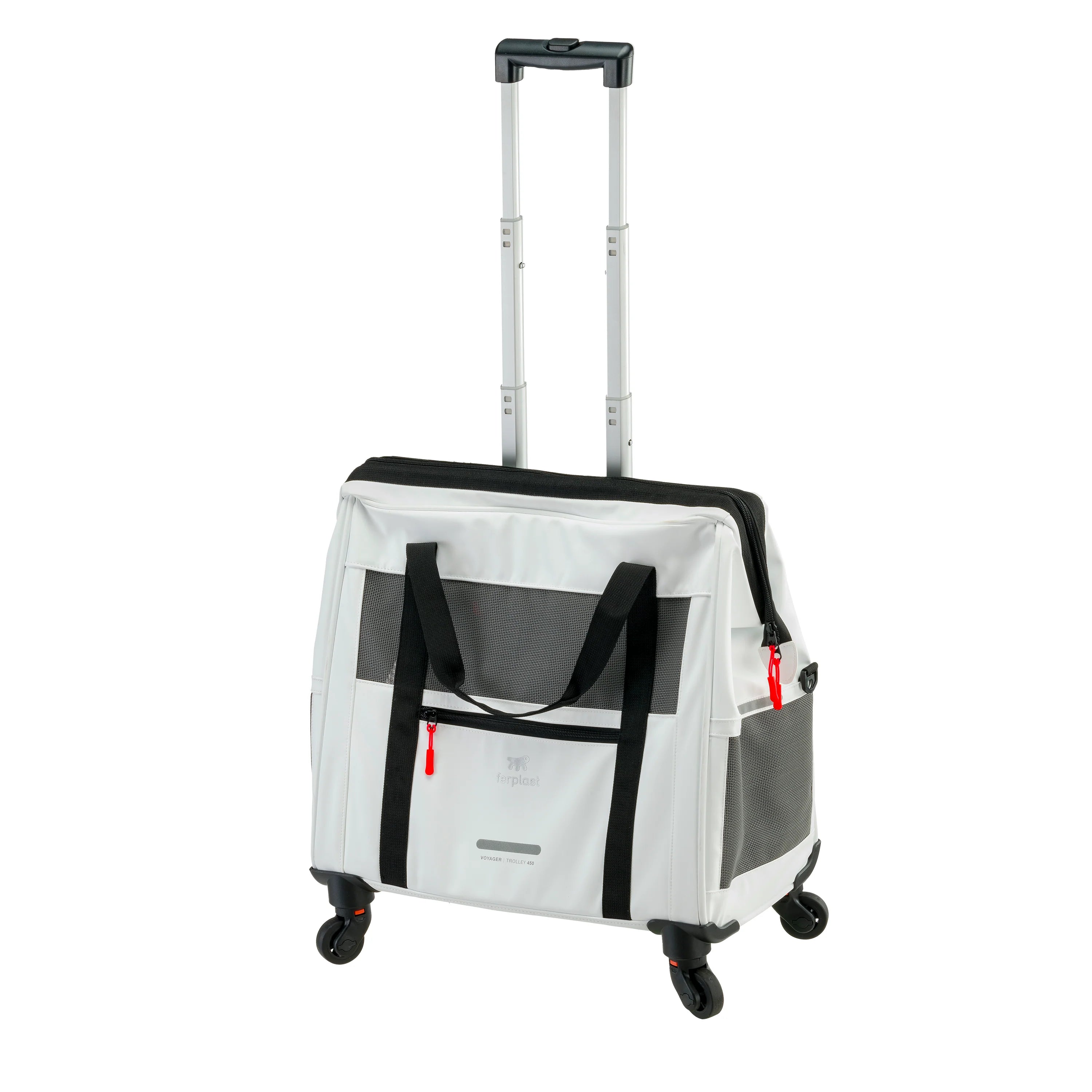 2025 Voyager Trolley de Ferplast – Trolley elegante y ligero de polipiel para gatos y perros pequeños de hasta 15 kg. Con ruedas, ventanas de malla y correa de seguridad – ideal para viajar con total comodidad