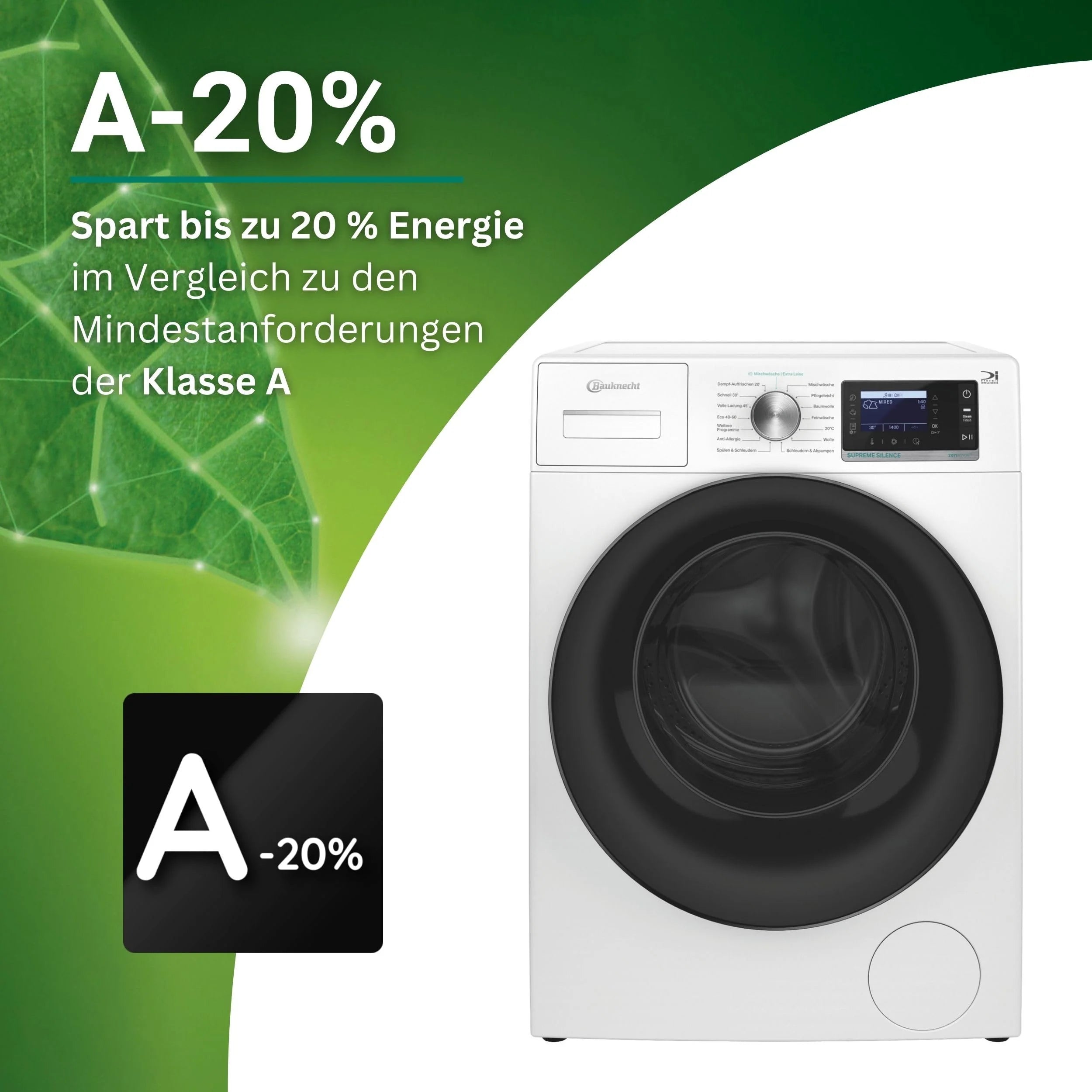 2025 Bauknecht B6R 88 SILENCE DE Lavadora / 8 kg / Carga frontal / Supreme Silence / Clase energética A-20 % / 1400 rpm / Motor ZEN / Muy silenciosa / Steam 3.0 – 3 tecnologías de vapor potentes