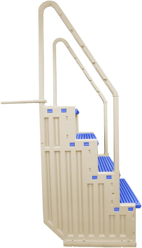 Escalones antideslizantes Aqua Select para piscinas elevadas | Azul | Para piscinas sobre tierra | Se pueden montar en terrazas de 48" a 54" de altura | Escalera de seguridad con capacidad hasta 250 lbs