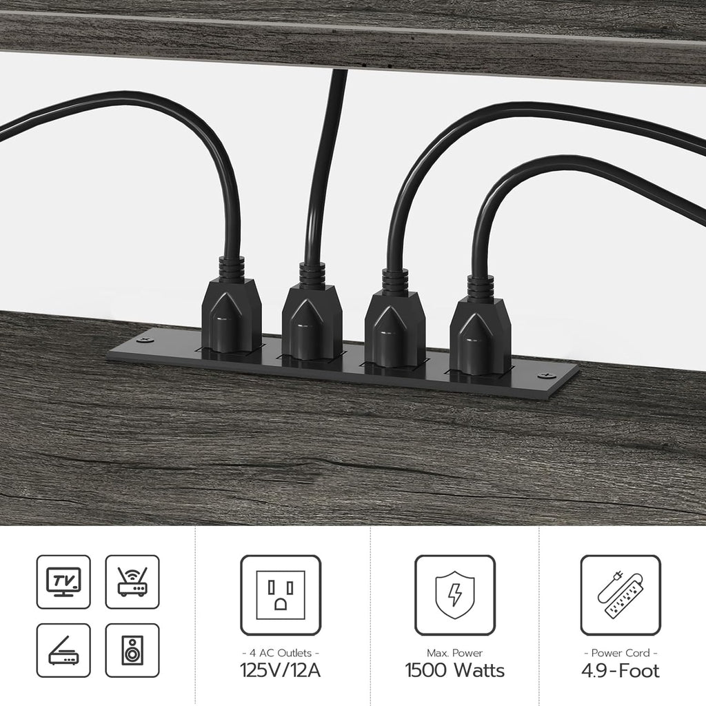 Mueble para TV con Enchufes Integrados para TVs de hasta 75 Pulgadas, Mesa Consola con Estantes Abiertos, Centro de Entretenimiento Industrial para Sala o Dormitorio, Color Marrón Rústico y Negro BF60DS01
