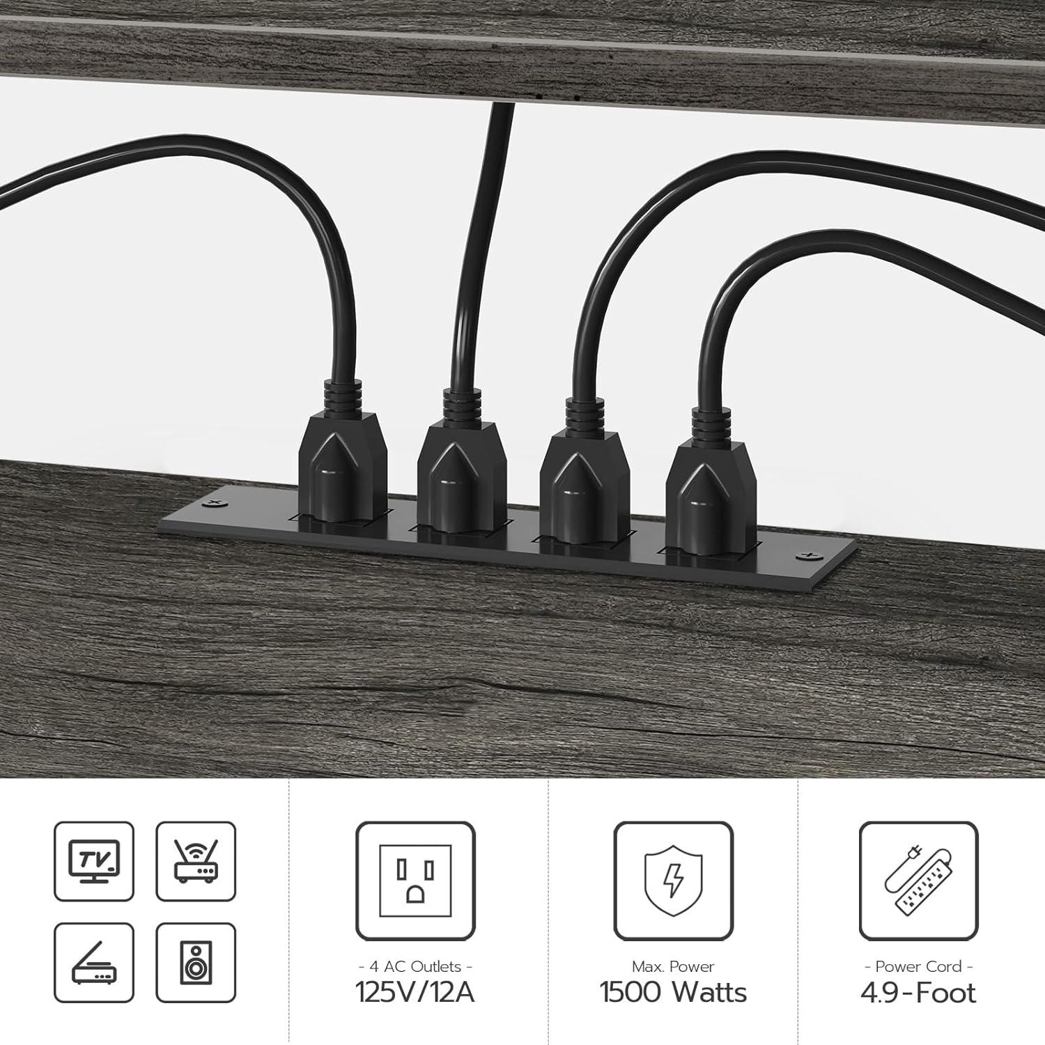 Mueble para TV con Enchufes Integrados para TVs de hasta 75 Pulgadas, Mesa Consola con Estantes Abiertos, Centro de Entretenimiento Industrial para Sala o Dormitorio, Color Marrón Rústico y Negro BF60DS01