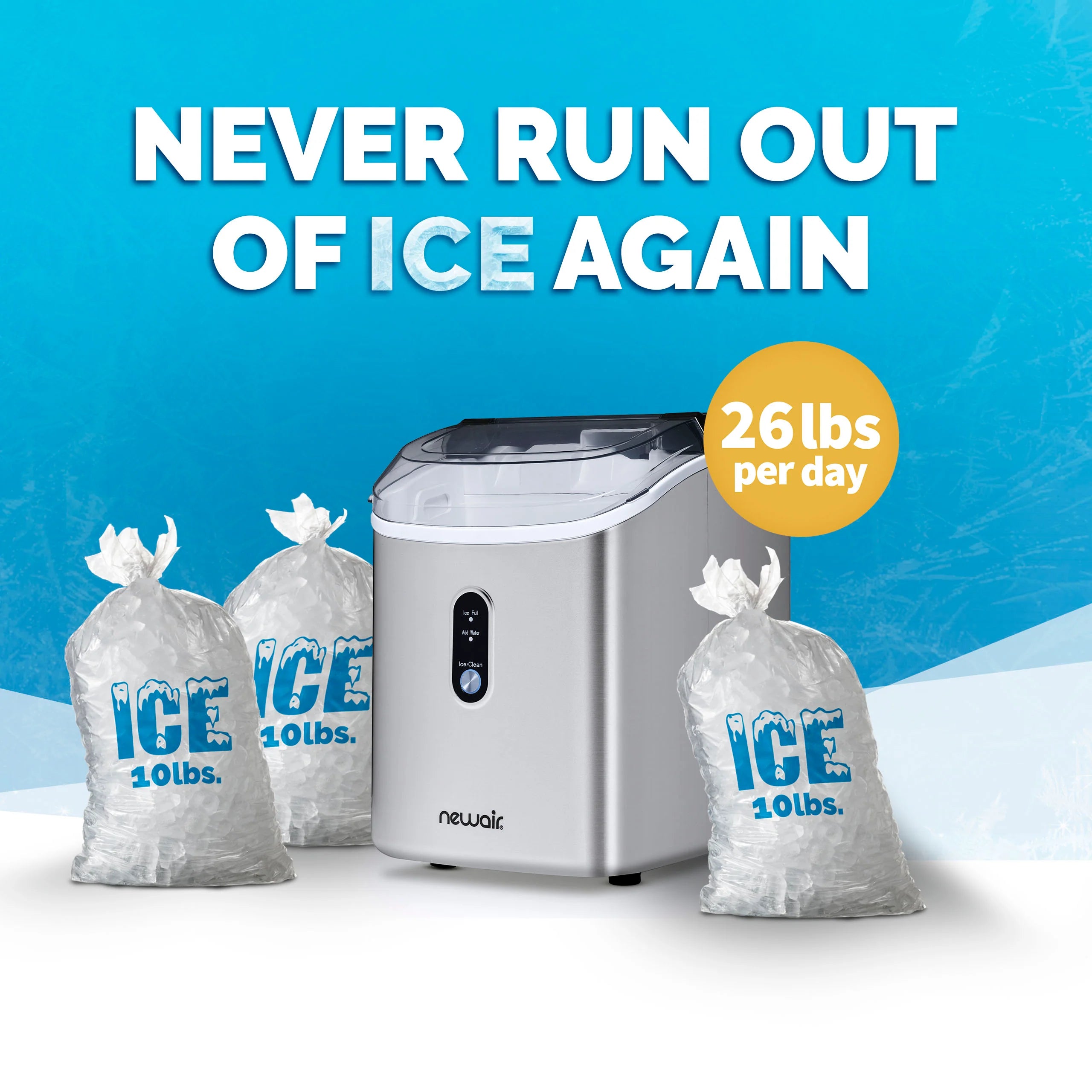 2025 Máquina de Hielo en Trozos de Mostrador Newair® – 33 lb/día