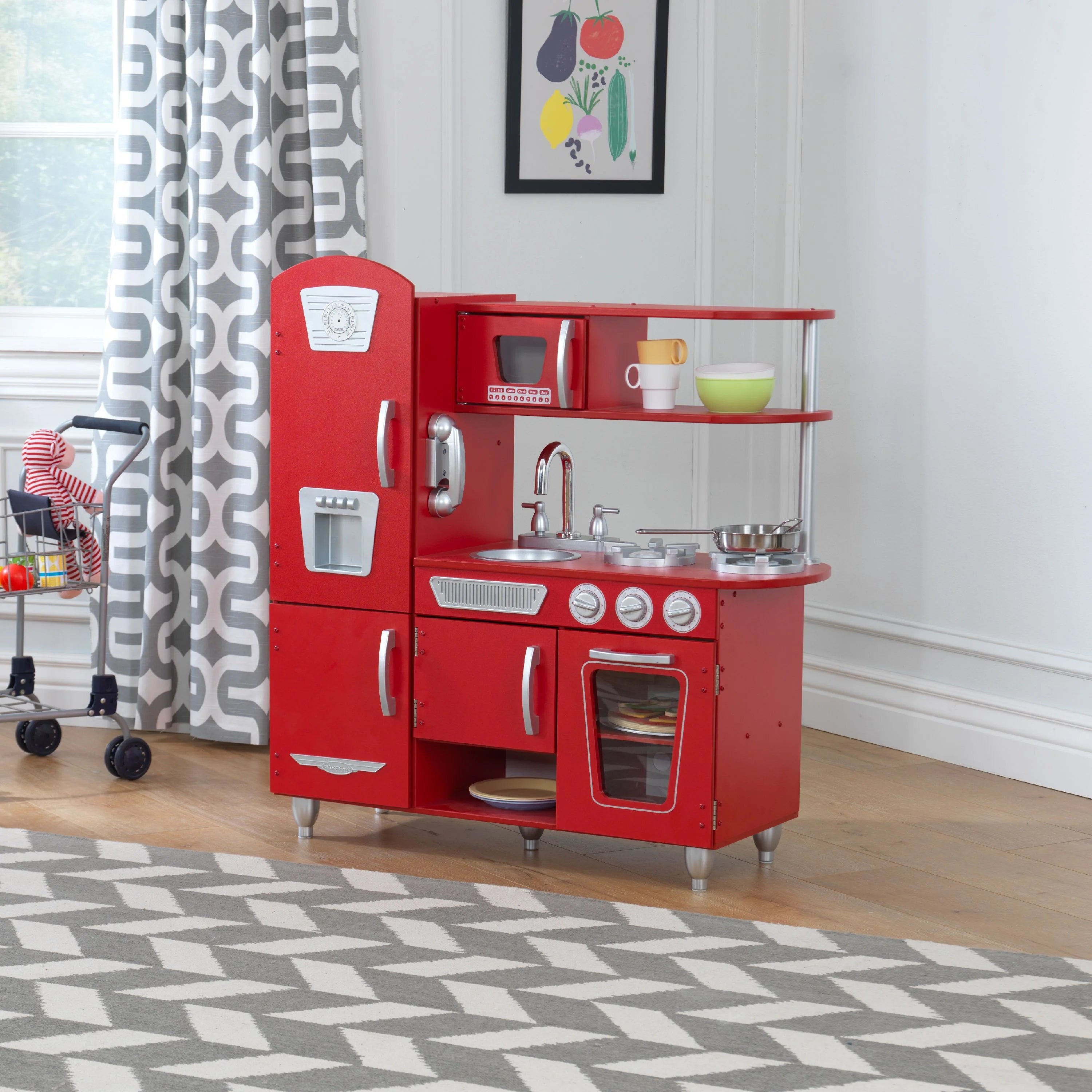 Cocina de Juguete KidKraft Vintage Roja de Madera con Teléfono de Juguete