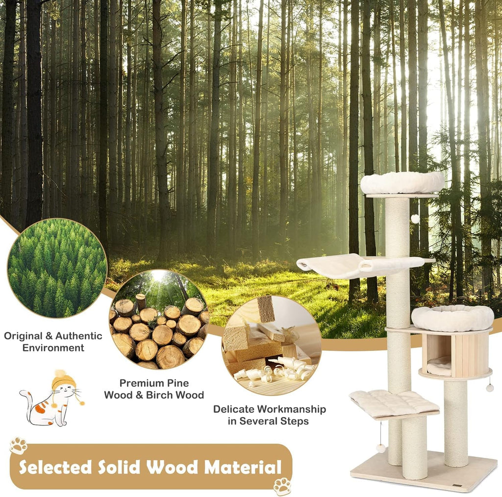 Árbol para Gatos Grande, Torre de Múltiples Niveles con Poste de Sisal, Hamaca, Cesta Colgante y Alfombrillas Desmontables y Lavables, Perfecto para Gatos Grandes
