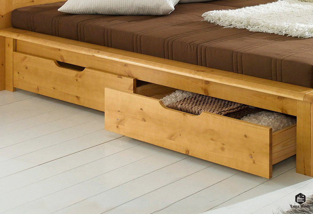 Juego de 2 cajones para cama Finja, de madera de pino natural, 93 cm de longitud 