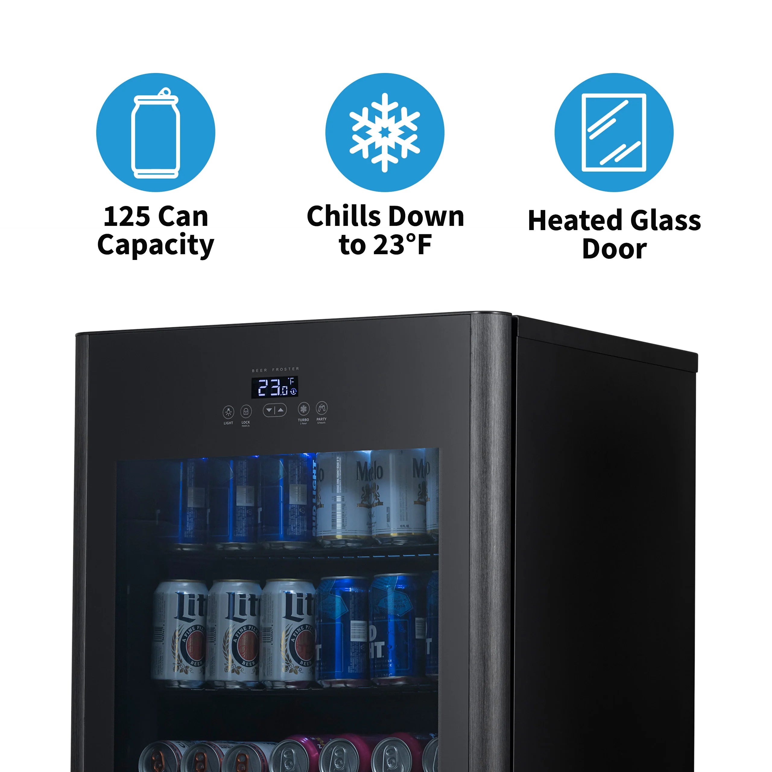 2025 Newair® Refrigerador de Bebidas Negro Independiente para 125 Latas con Función de Congelación Rápida – 22,1”