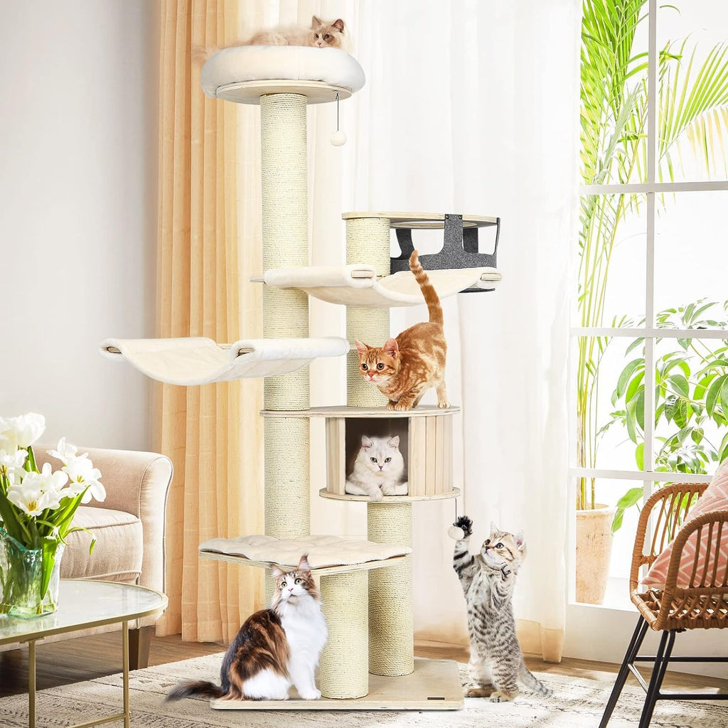 Árbol para Gatos Grande, Torre de Múltiples Niveles con Poste de Sisal, Hamaca, Cesta Colgante y Alfombrillas Desmontables y Lavables, Perfecto para Gatos Grandes