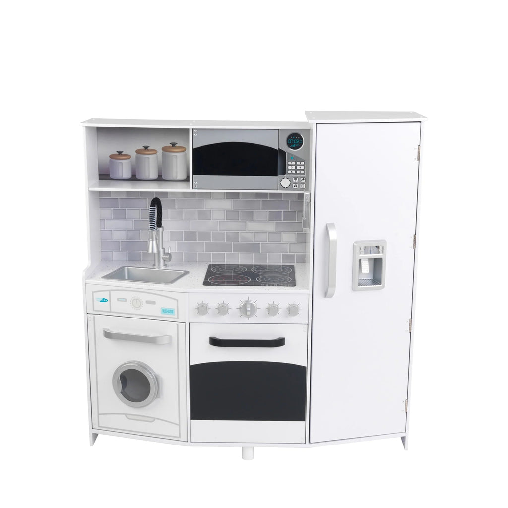 KidKraft Large Wooden Play Kitchen with Lights & Sounds, Icemaker, Play Phone – White
