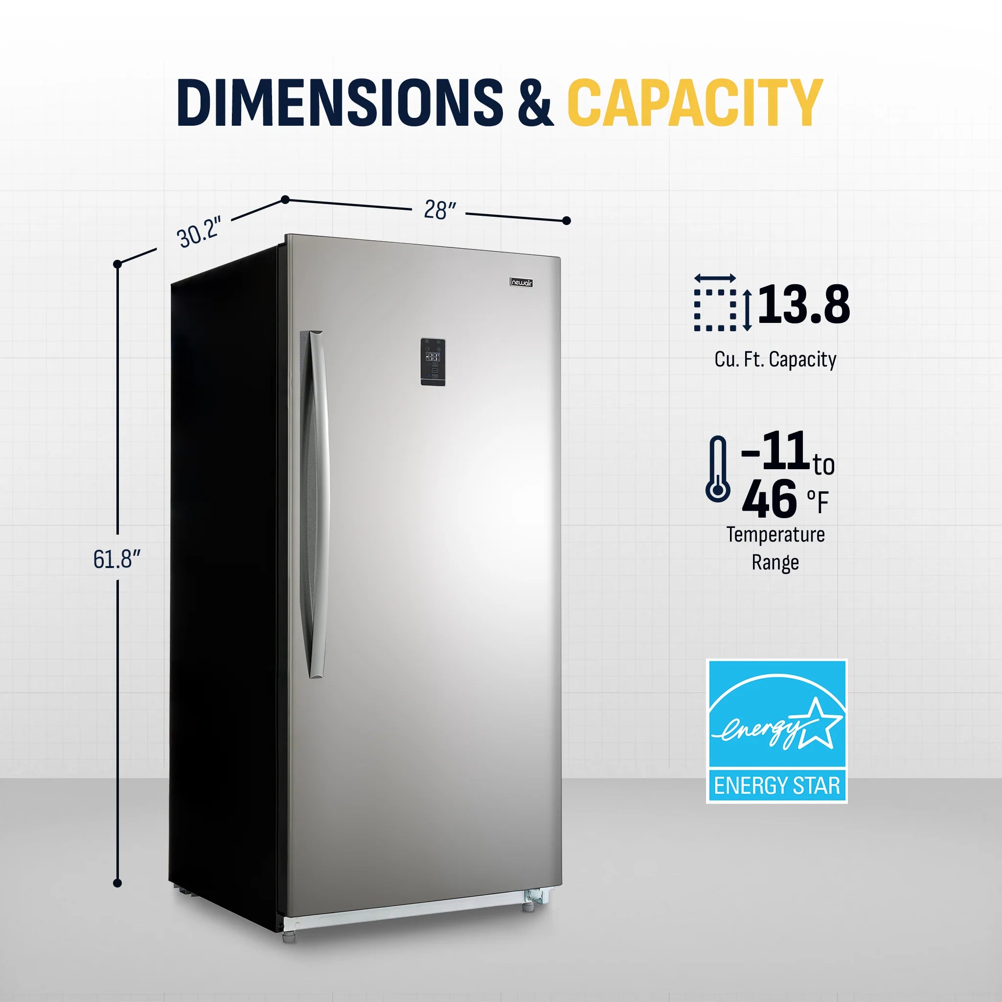 2025 Congelador Newair® – 13,8 pies cúbicos – Acero inoxidable