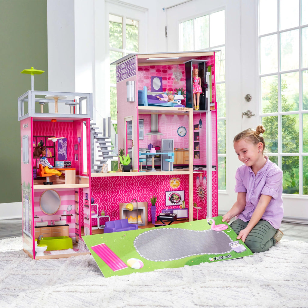 2025 Casa de Muñecas de Madera KidKraft Uptown con 36 Accesorios, A partir de 4 años